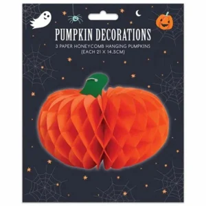 Halloween 3 Paper Honeycomb Hanging Pumpkin 3D Decorations – Spooky Fun Tissue Paper Scary Party Decor