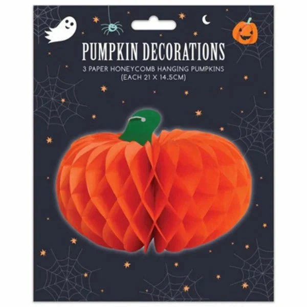 Halloween 3 Paper Honeycomb Hanging Pumpkin 3D Decorations - Spooky Fun Tissue Paper Scary Party Decor
