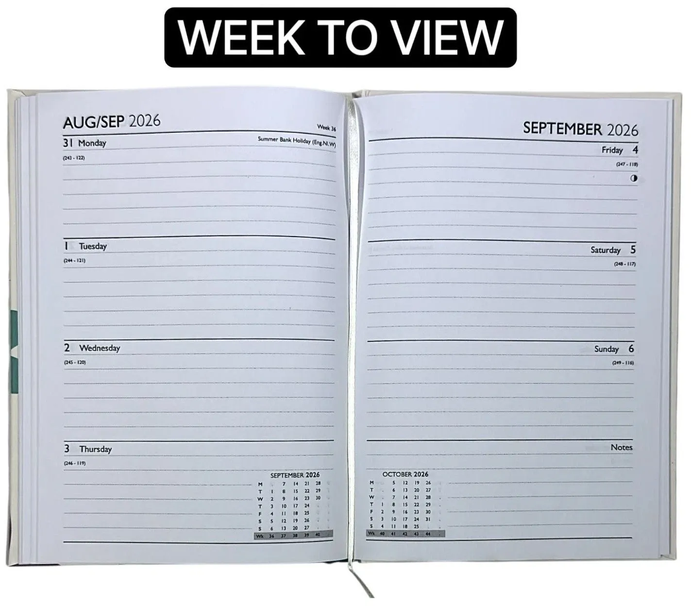 2026 A4 A5 A6 Day to Page / Week To View Diary Full Year Planner Desk Hardback