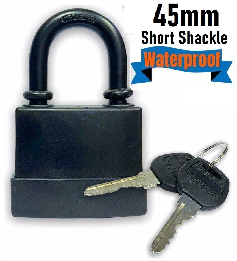 Heavy Duty Padlock Short Shackle 45mm Waterproof 2 keys Security Outdoor Shed UK