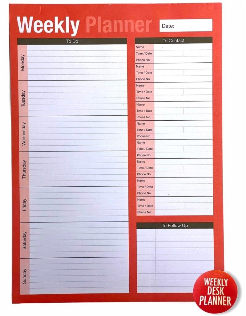 A4 Weekly Planner To Do List Desk NotePad Meal Plan Home Office Tear Off Sheets