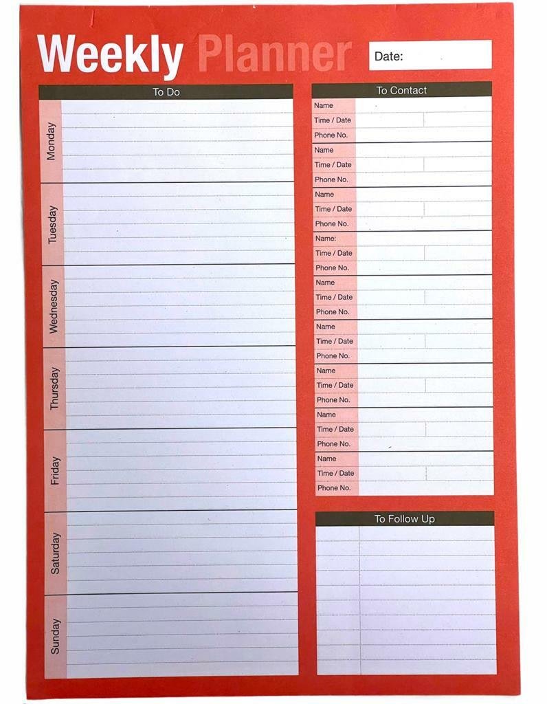 A4 Weekly Planner To Do List Desk NotePad Meal Plan Home Office Tear Off Sheets