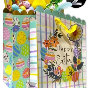 2 Pcs Medium Easter Wreath Luxury Present Gift Bags Easter Egg Gift Bag with Tag