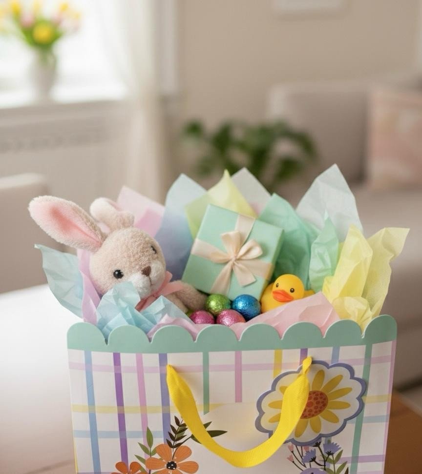 4 Pcs Large Easter Wreath Luxury Present Gift Bags Easter Egg Gift Bag with Tag