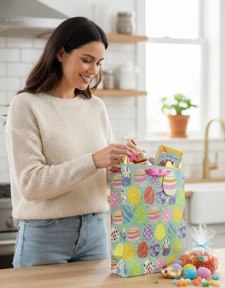 4 Pcs Large Easter Wreath Luxury Present Gift Bags Easter Egg Gift Bag with Tag