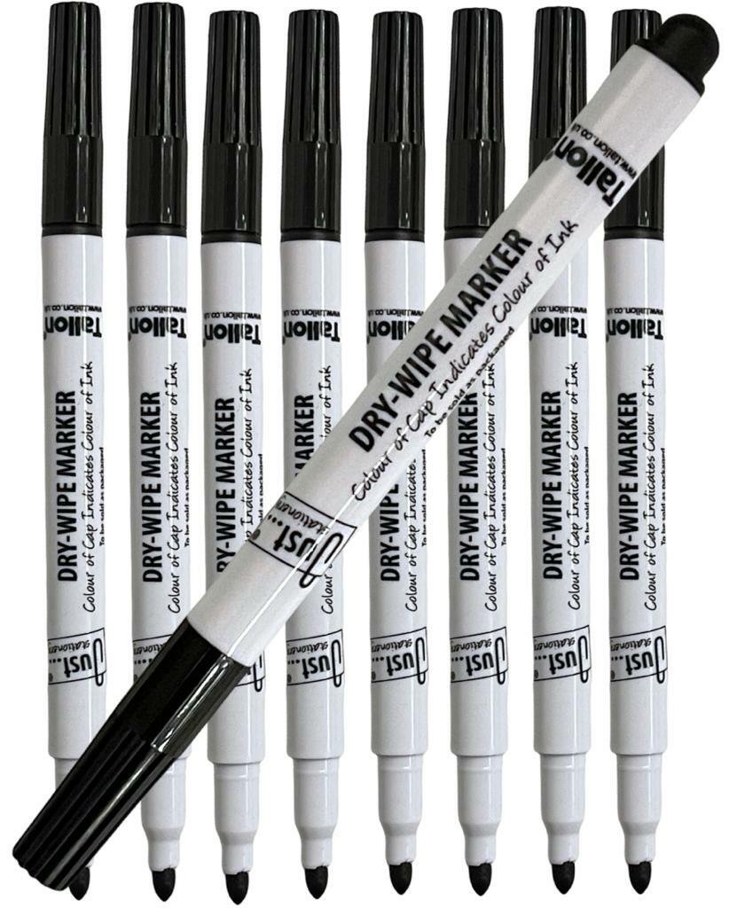 4 / 8 DRY WIPE BLACK BULLET TIP Premium Marker pens White Board Drywipe Markers