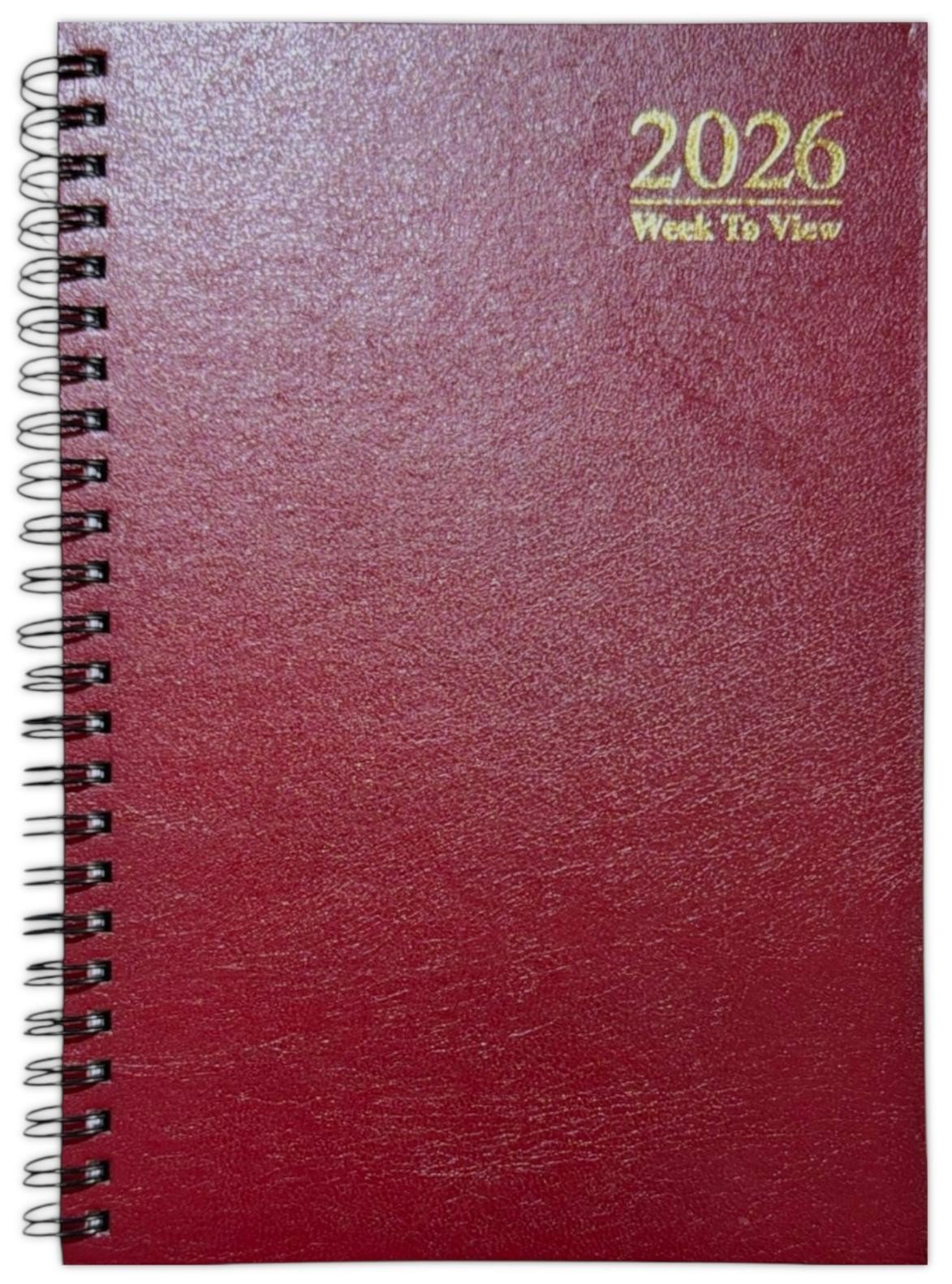 2026 A5 Week To View Diary Spiral Hardback Full Year Planner Desk Wiro Organiser