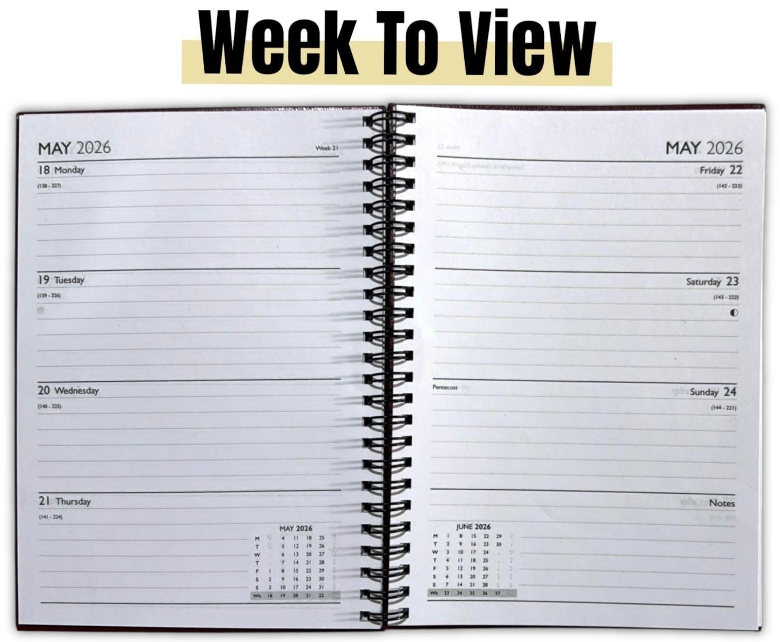 2026 A5 Week To View Diary Spiral Hardback Full Year Planner Desk Wiro Organiser