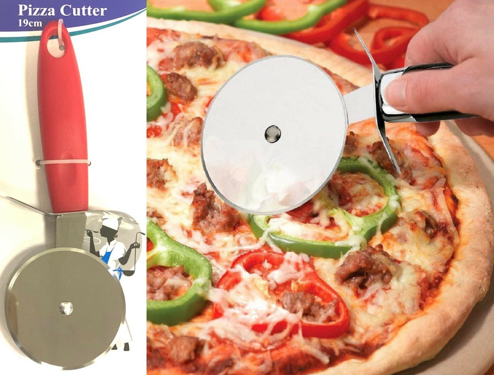 Pizza Cutter Wheel Stainless Steel Red Large Hand Slicer Kitchen Utensil Tools