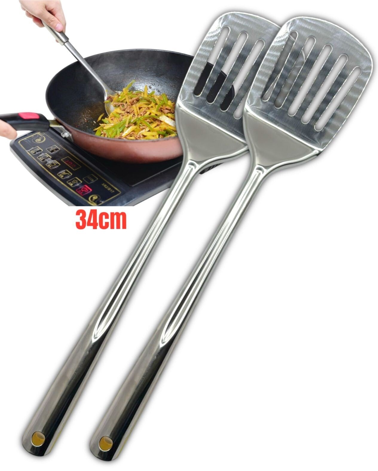 2PK Stainless Steel kitchen Slotted Turner Spatula Kitchen Cooking Tool Utensil
