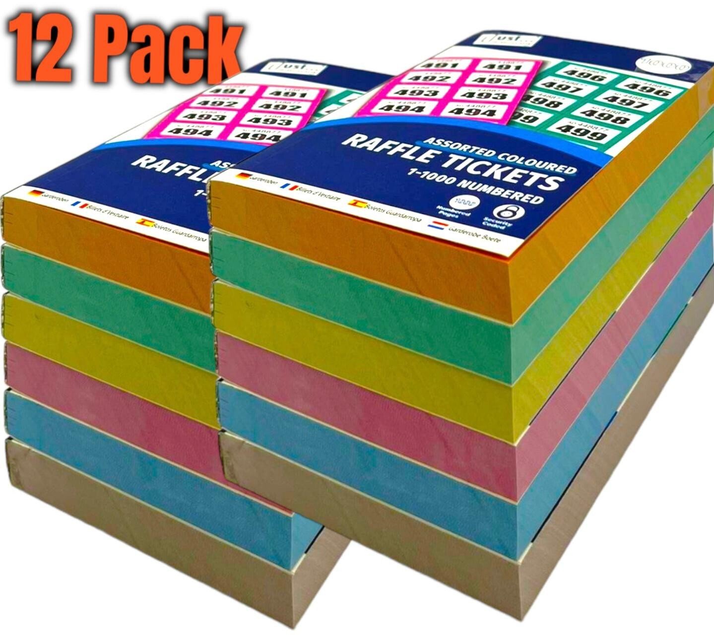 12 Pack Books of Cloakroom Raffle Tombola Draw Tickets Numbered 1 - 1000 NEW