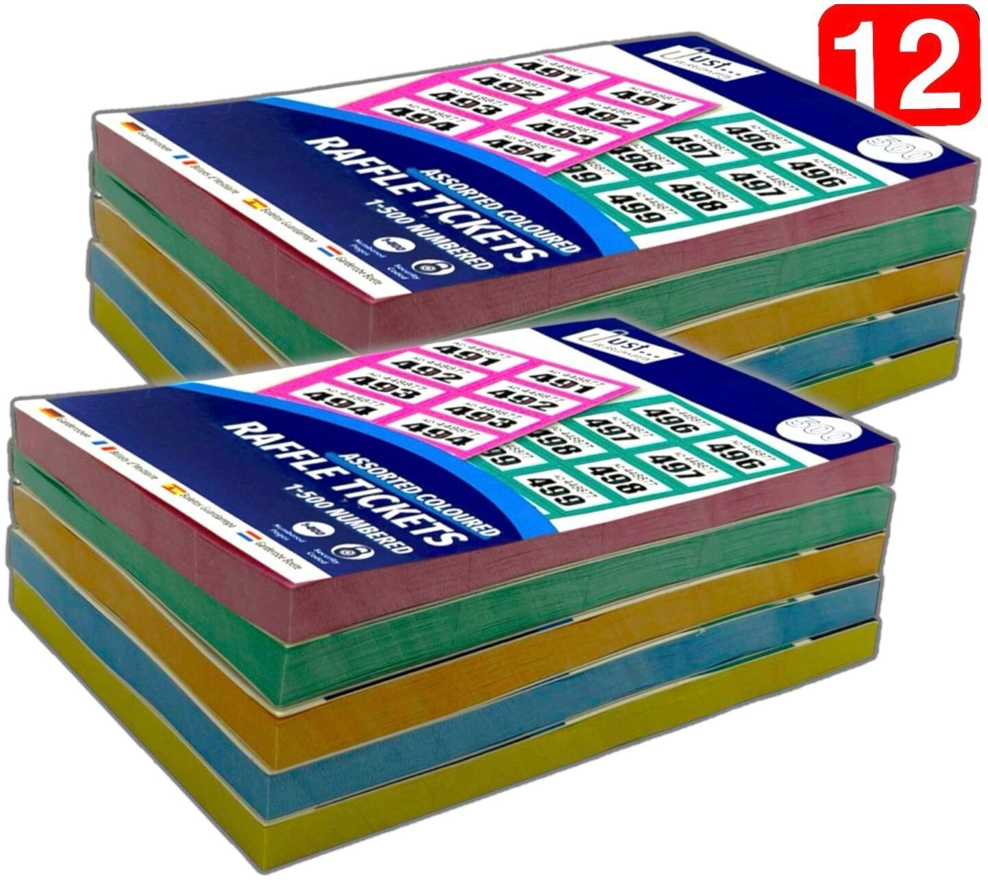 12 Pack Books of Cloakroom Raffle Tombola Draw Tickets Numbered 1 - 500 NEW