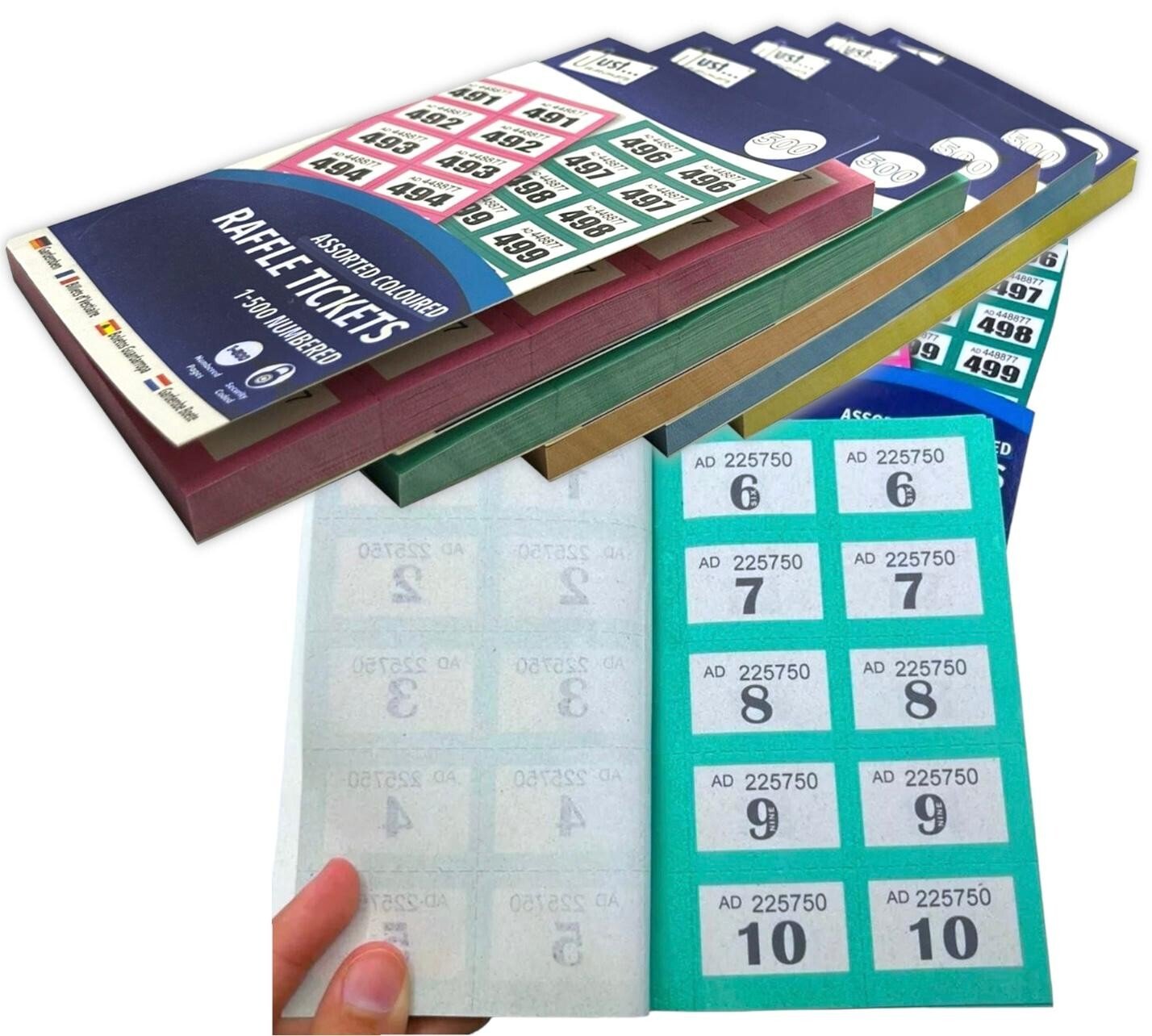 12 Pack Books of Cloakroom Raffle Tombola Draw Tickets Numbered 1 - 500 NEW