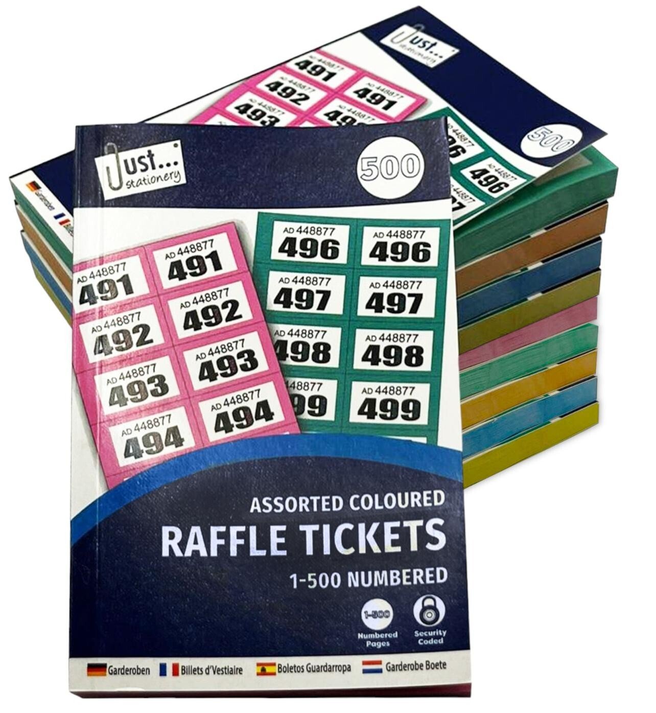 12 Pack Books of Cloakroom Raffle Tombola Draw Tickets Numbered 1 - 500 NEW