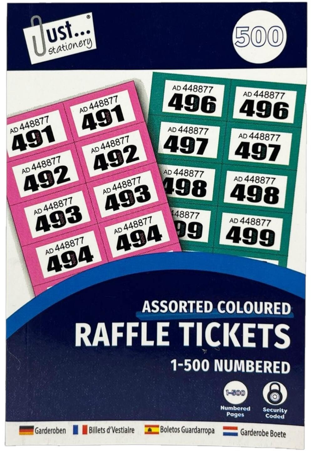 12 Pack Books of Cloakroom Raffle Tombola Draw Tickets Numbered 1 - 500 NEW