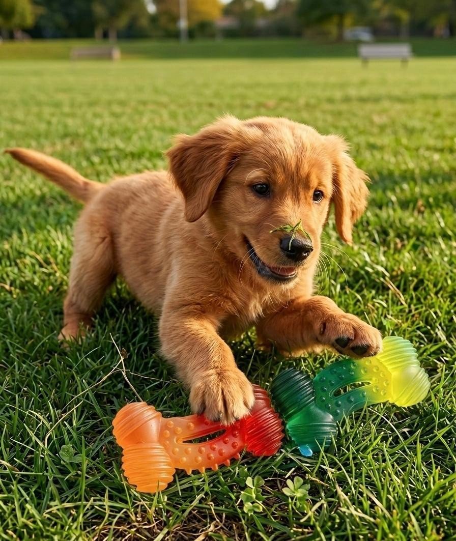 Dog Toy Puppy Chew Toy Squeaky Bone Puppy Teething Relief Aid Doggy Gift -2 Pack