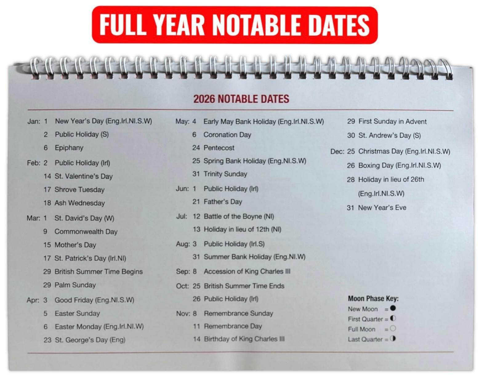 2026 Week To View Stand Up Desk Home Office Top Calendar Planner R & W