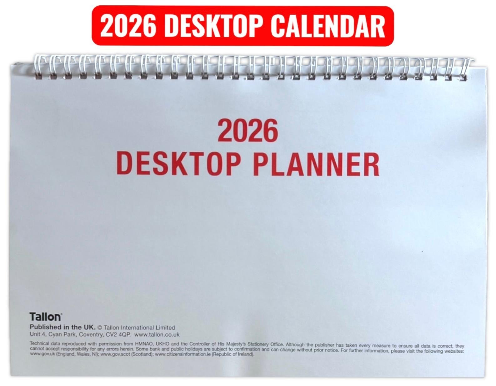 2026 Week To View Stand Up Desk Home Office Top Calendar Planner R & W