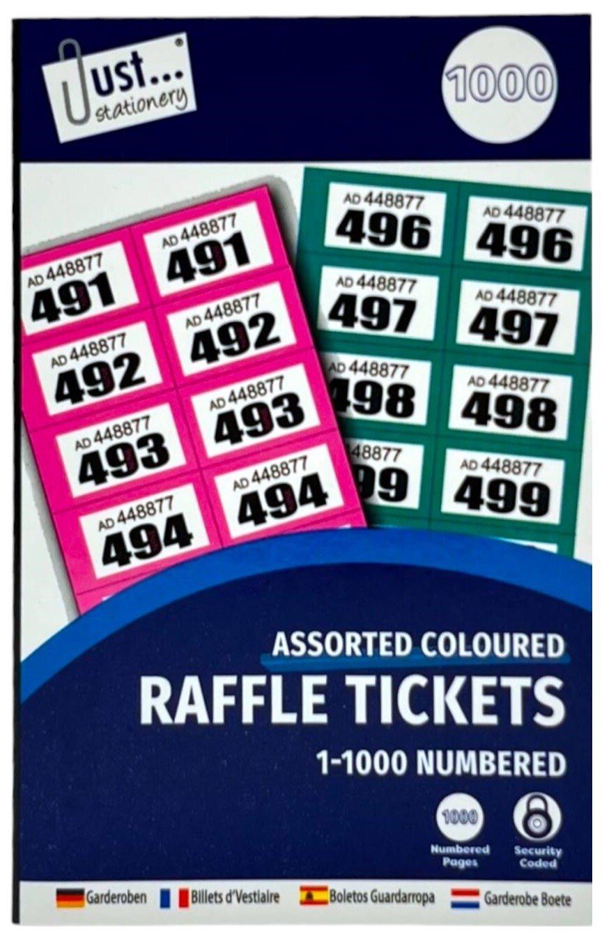 12 Pack Books of Cloakroom Raffle Tombola Draw Tickets Numbered 1 - 1000 NEW