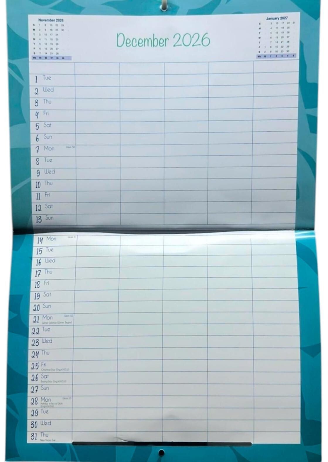 2026 Calendar Wall Monthly Planner Staff Rota Family Organiser Floral Home Decor