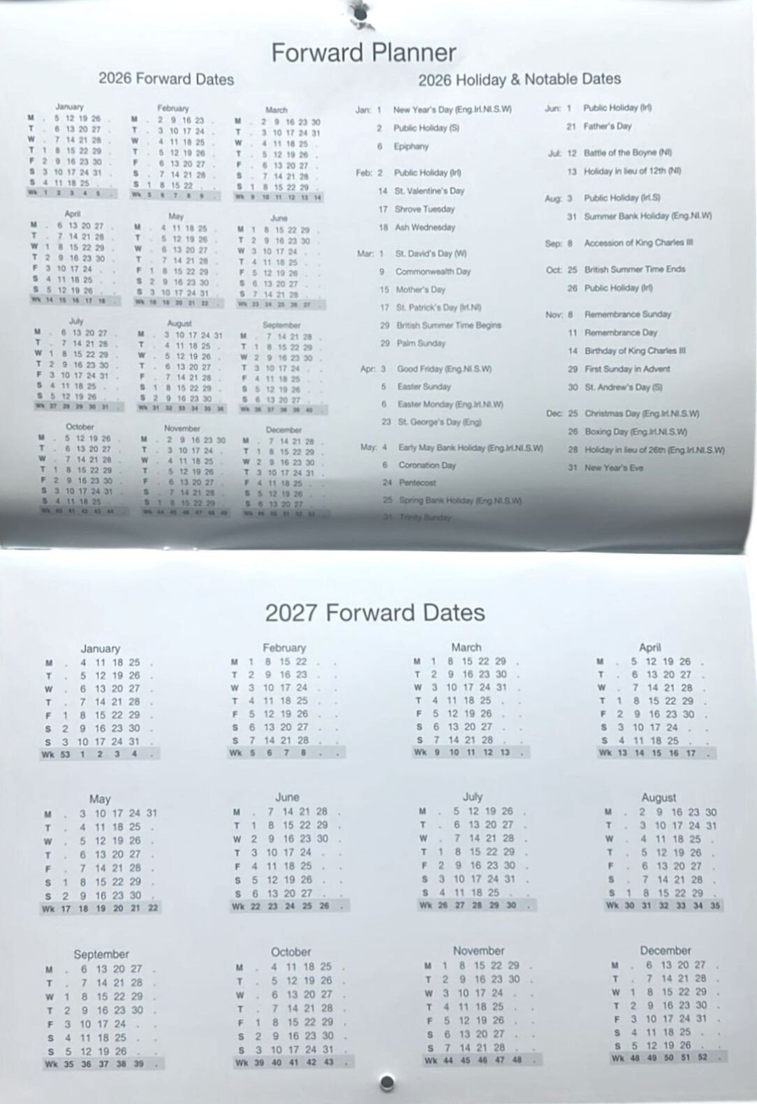 2026 Calendar Wall Monthly Planner Staff Rota Family Organiser Floral Home Decor