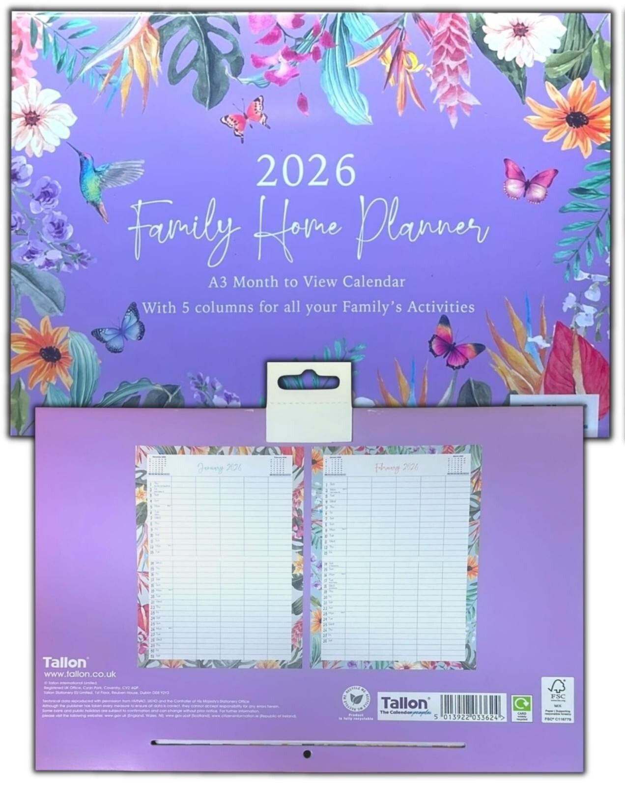 2026 Calendar Wall Monthly Planner Staff Rota Family Organiser Floral Home Decor