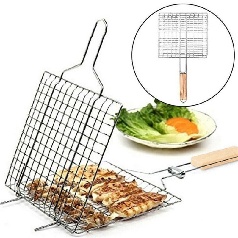 Barbecue Grilling Basket Grill BBQ Net Steak Meat Fish Veg Mesh Holder Tools UK