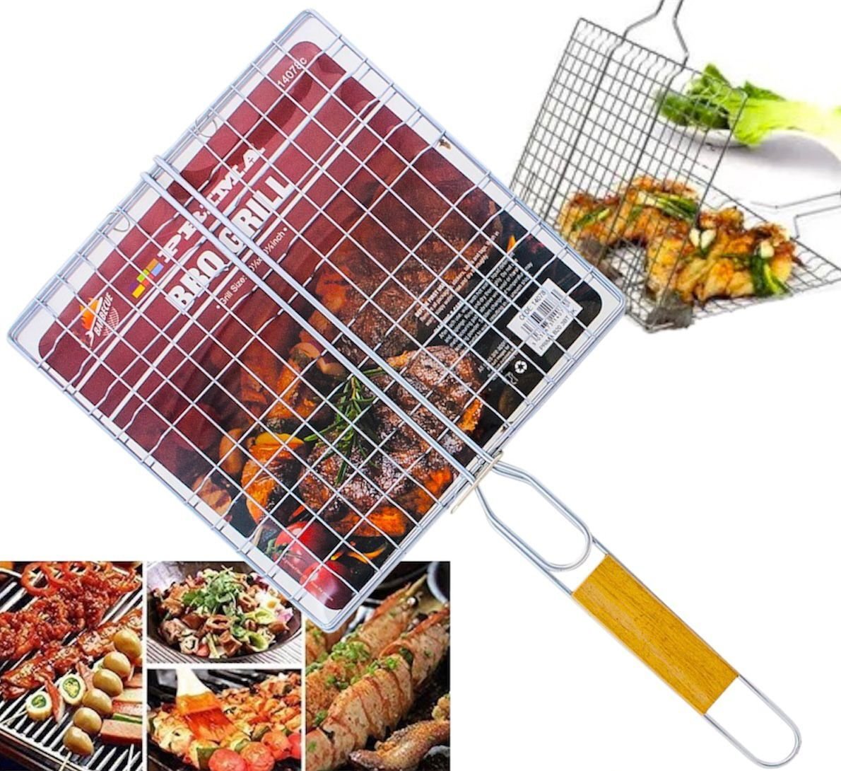 Barbecue Grilling Basket Grill BBQ Net Steak Meat Fish Veg Mesh Holder Tools UK
