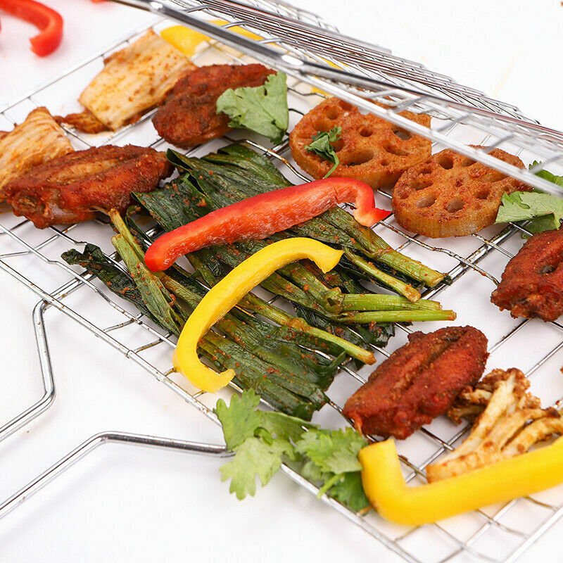 Barbecue Grilling Basket Grill BBQ Net Steak Meat Fish Veg Mesh Holder Tools UK