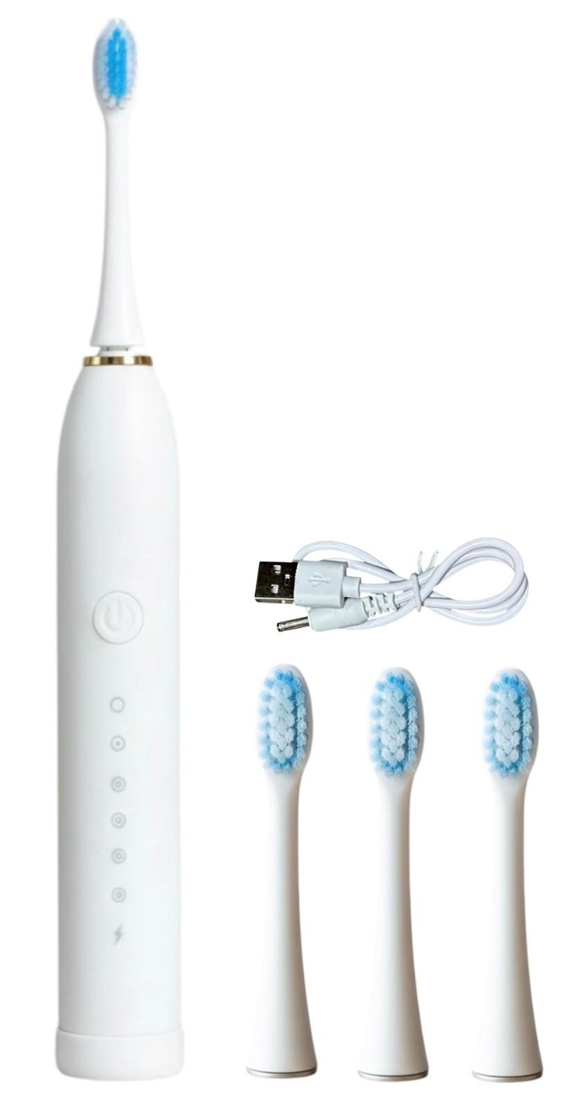 Sonic Electric Toothbrush USB Rechargeable Adult IPX-7 Waterproof With 4 Heads