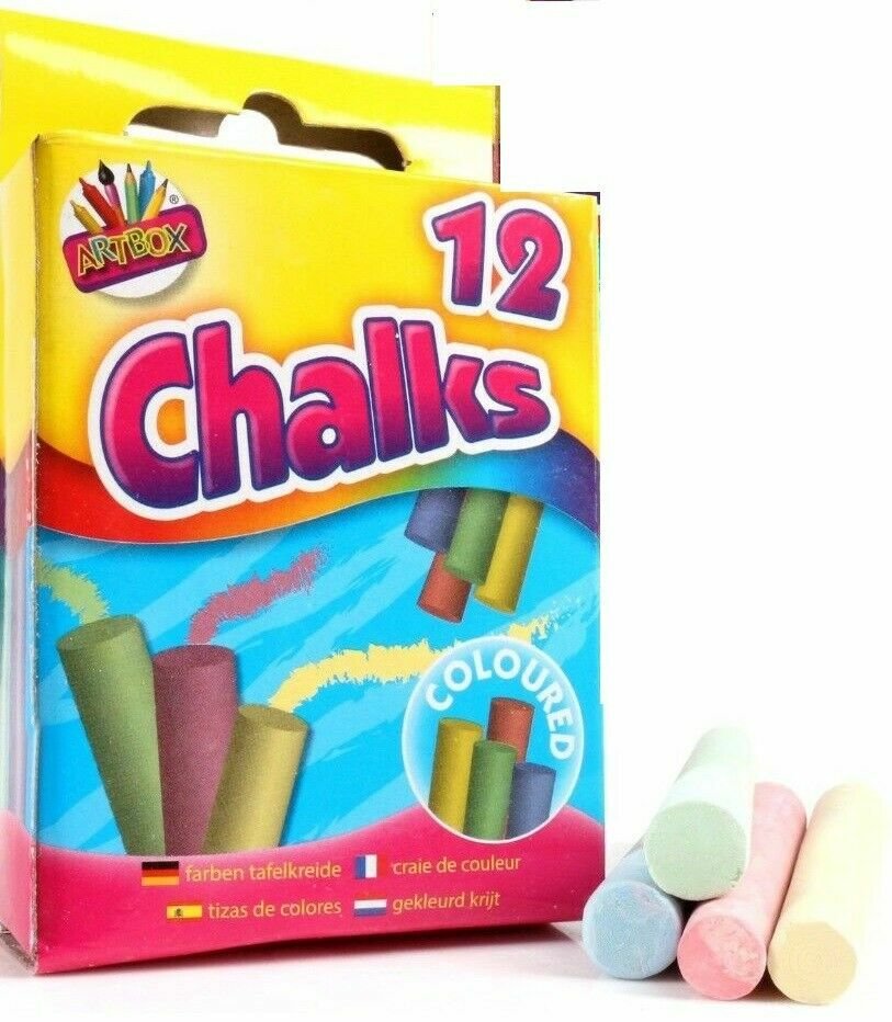 12 Coloured Chalk Sticks Blackboard Playground Pub Art Craft Kids
