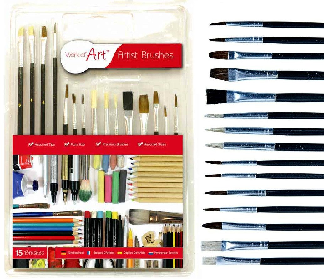 15PC ARTISTS PAINT BRUSHES FLAT Small-Large Detail Craft Art Brush Painting Set