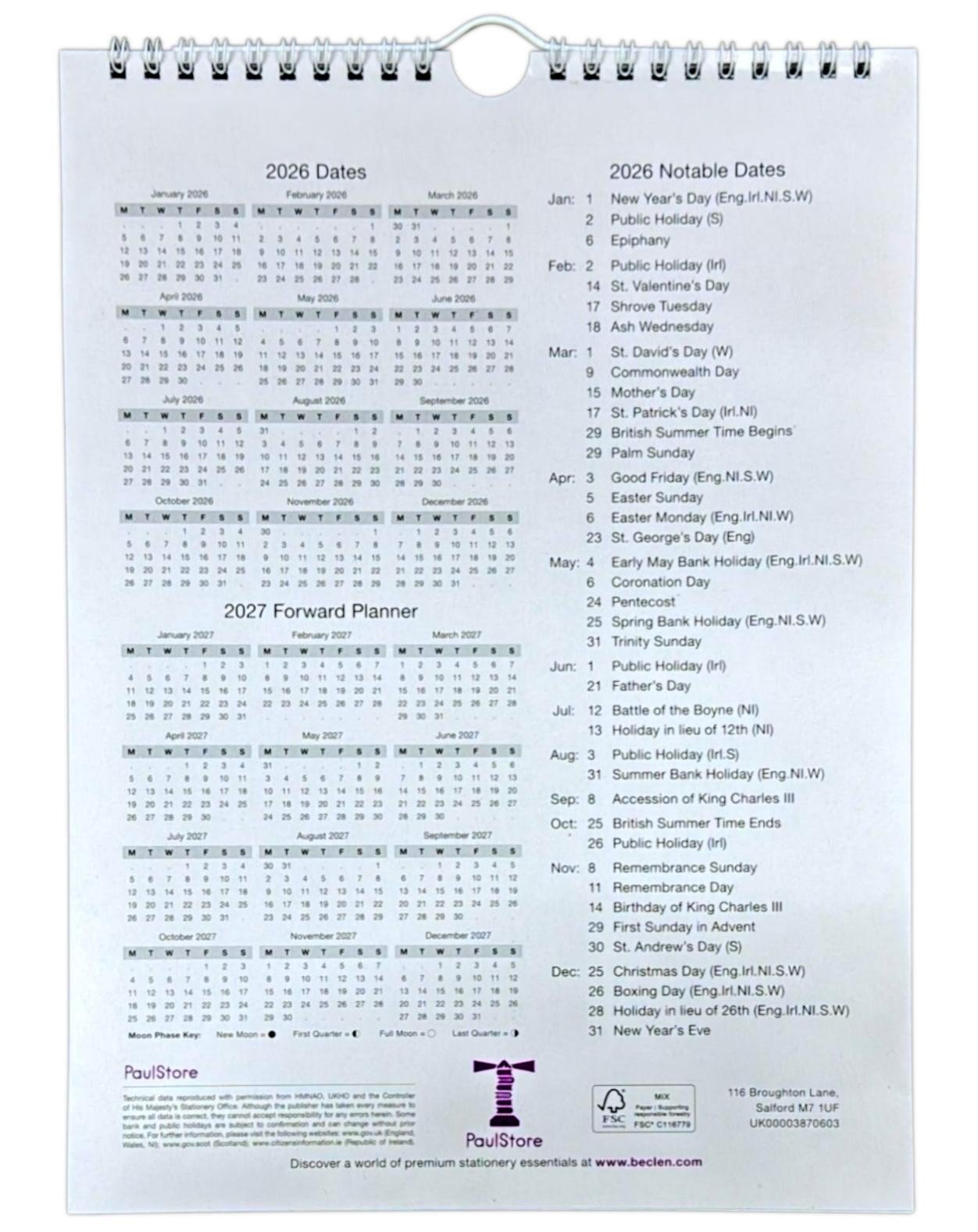 2026 LARGE MONTH TO VIEW PLANNER QUALITY CALENDER WALL HANGING PLANNER