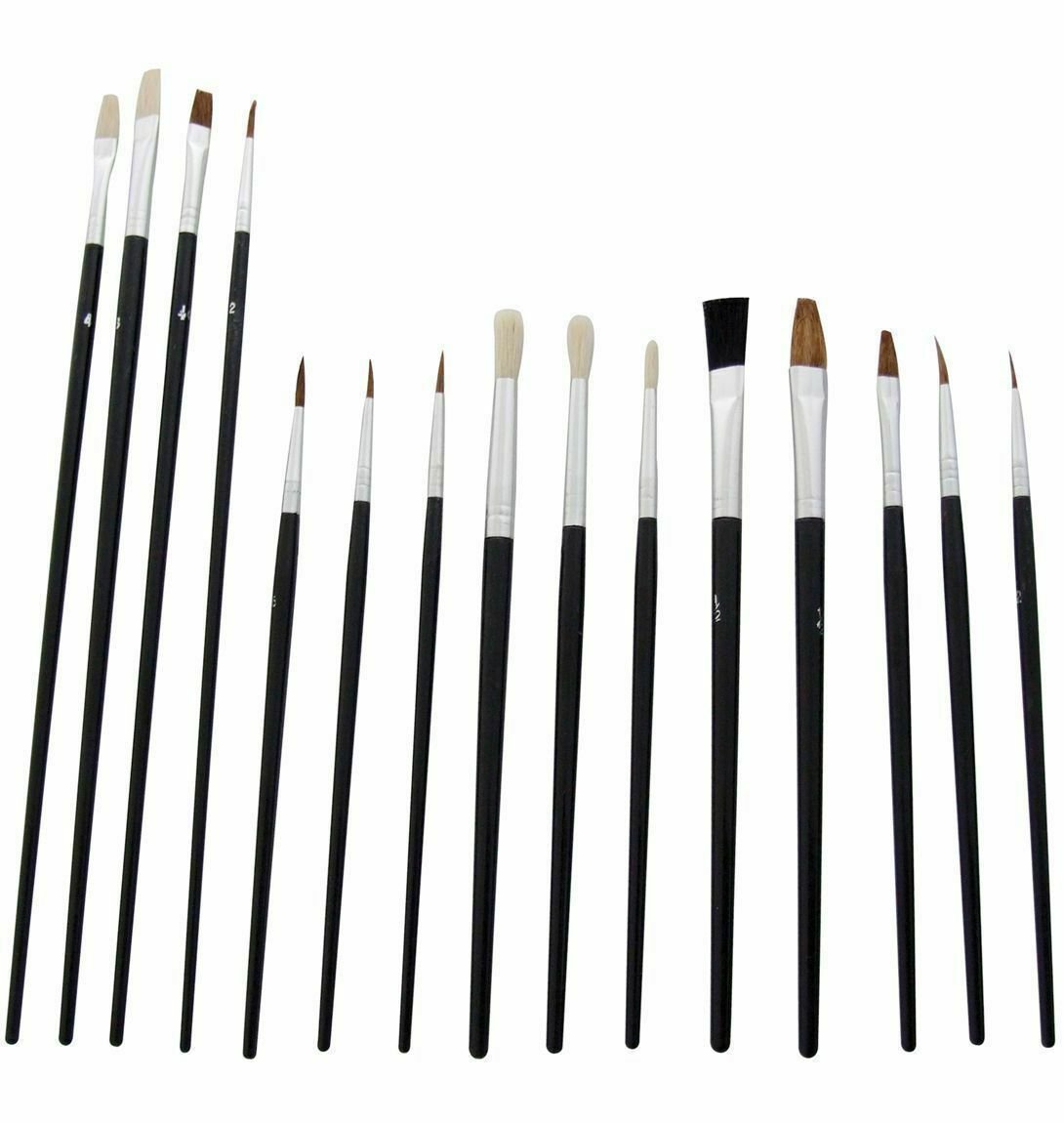 15PC ARTISTS PAINT BRUSHES FLAT Small-Large Detail Craft Art Brush Painting Set