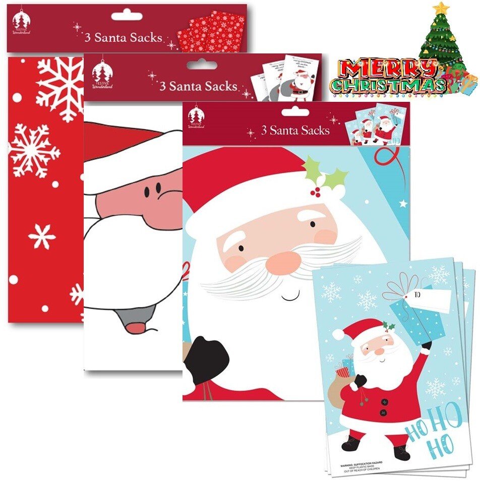 3 Giant Santa Sacks Stocking Christmas Extra Large Xmas Gift Kids Present Bag