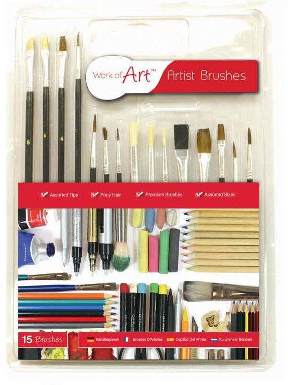 15PC ARTISTS PAINT BRUSHES FLAT Small-Large Detail Craft Art Brush Painting Set
