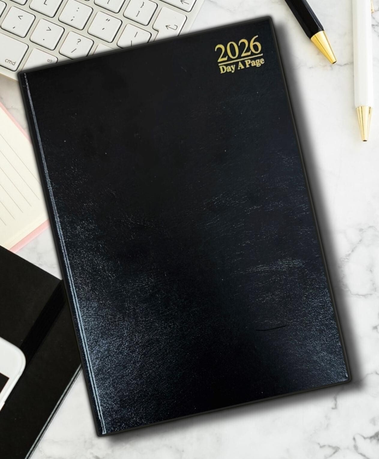 2026 A4/A5/A6 Day A page, Week To View Hard Backed Cover Yearly Desk Diary-Black