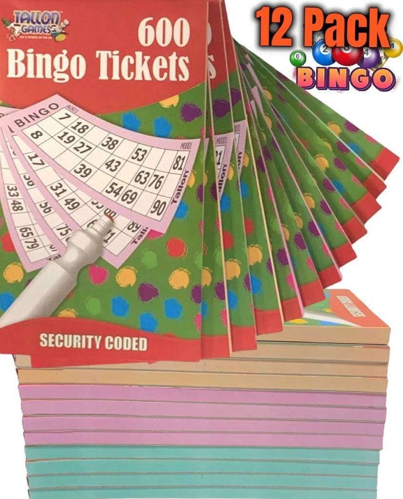 12Pcs Jumbo Bingo Book Pad 600 Games Coded Tickets 6 to View Various Colours