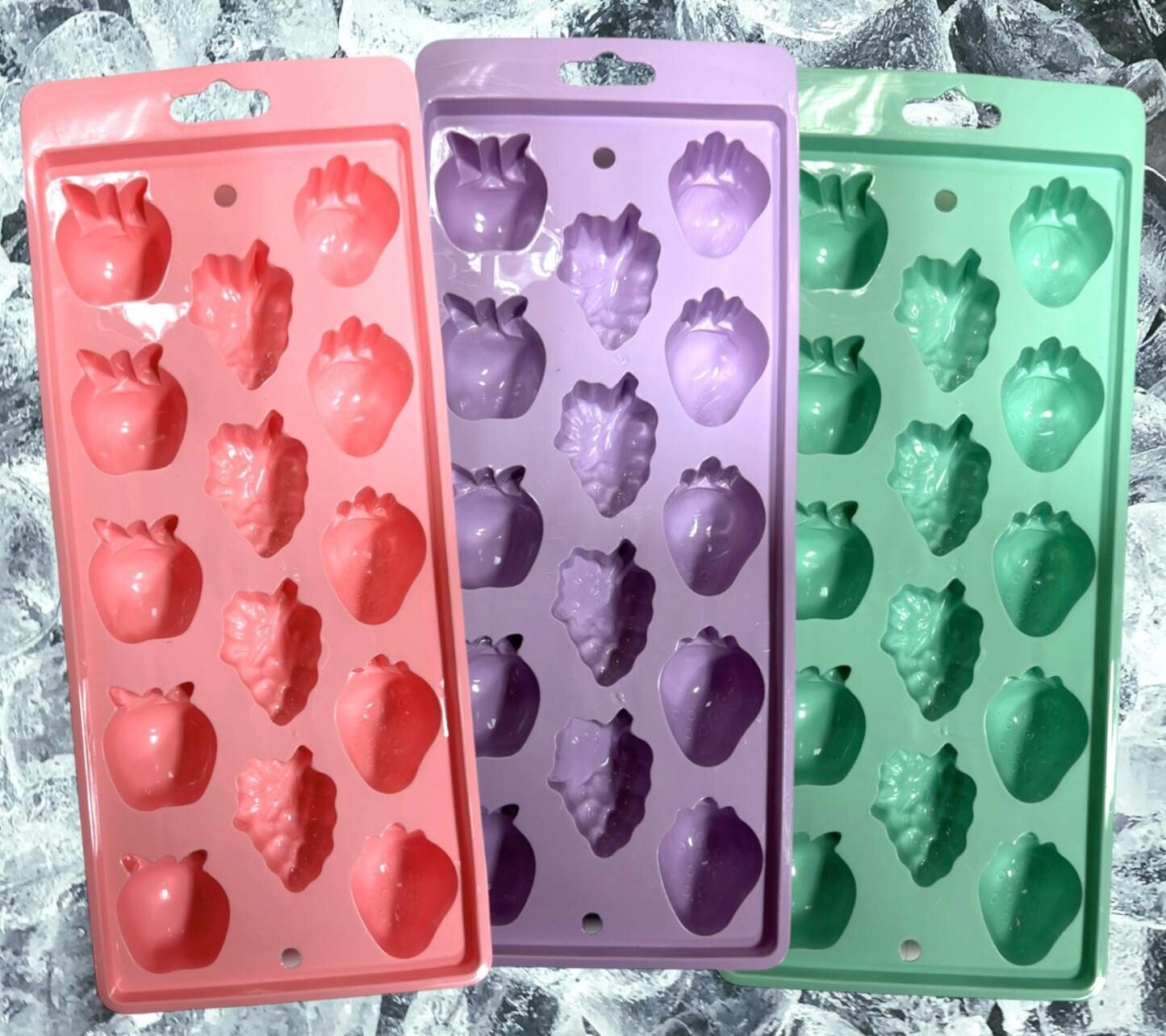 3 Pack Ice Tray Cube Fruit Shape Mould Easy Pop Out Flexible Plastic Tray Maker