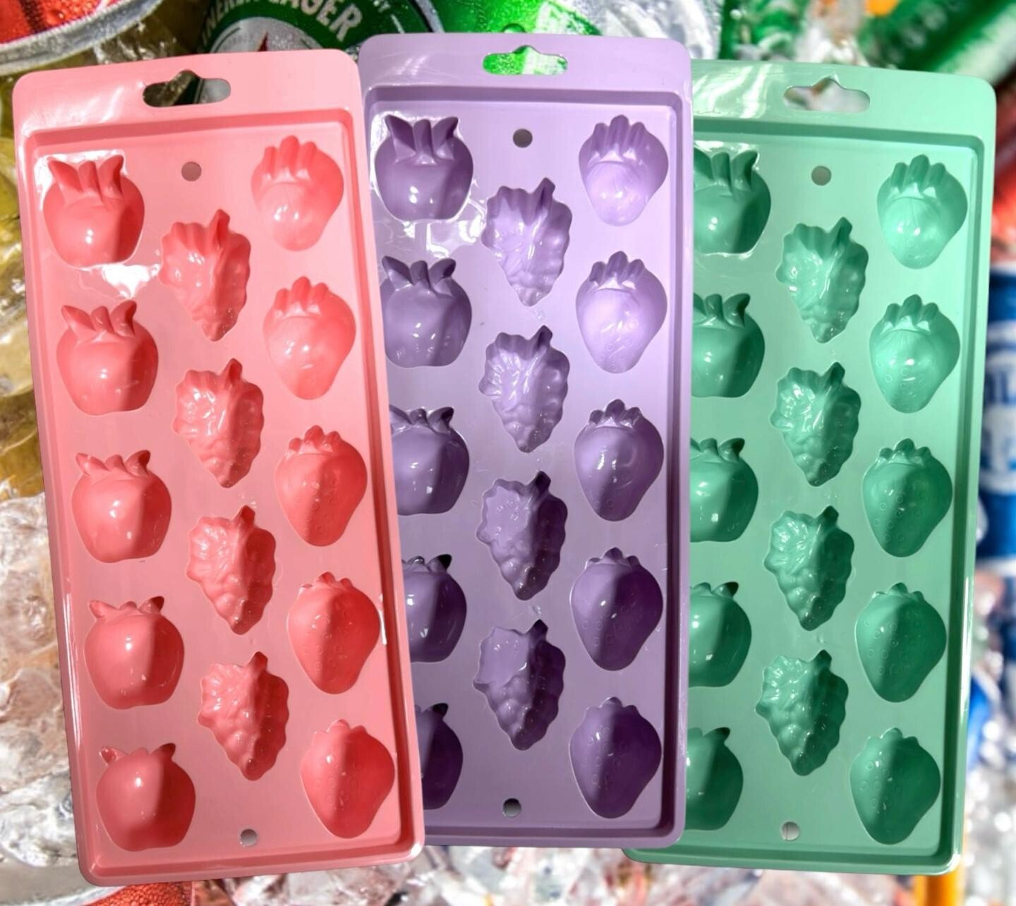 3 Pack Ice Tray Cube Fruit Shape Mould Easy Pop Out Flexible Plastic Tray Maker