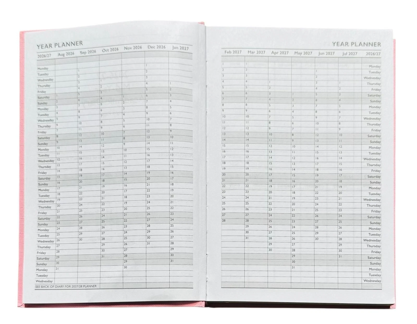 2026-2027 A5 Day to Page Academic Mid year Diary Student Teacher Office Diary