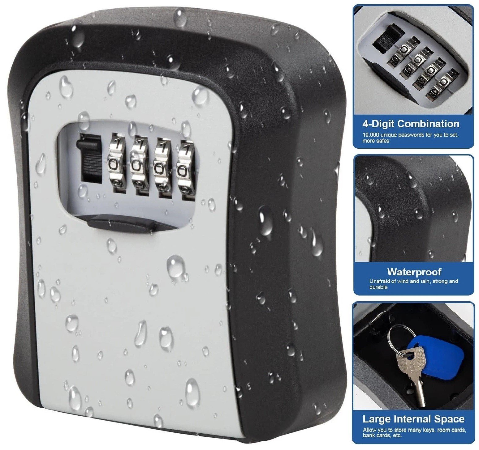 WALL MOUNTED KEY SAFE 4 DIGIT COMBINATION KEY SAFE OUTDOOR SECURITY KEY LOCK BOX