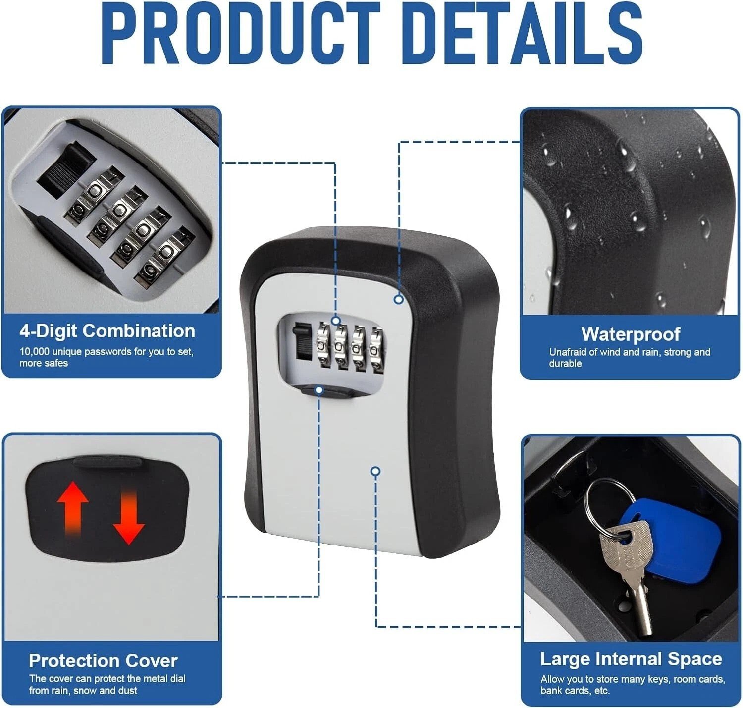WALL MOUNTED KEY SAFE 4 DIGIT COMBINATION KEY SAFE OUTDOOR SECURITY KEY LOCK BOX