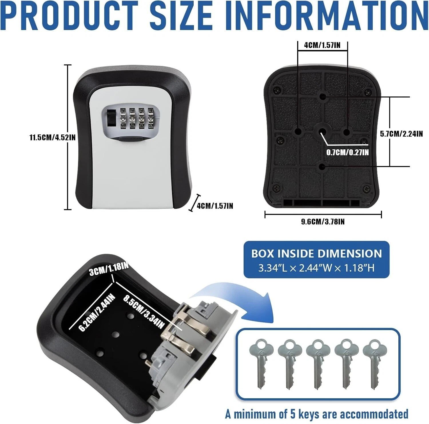 WALL MOUNTED KEY SAFE 4 DIGIT COMBINATION KEY SAFE OUTDOOR SECURITY KEY LOCK BOX