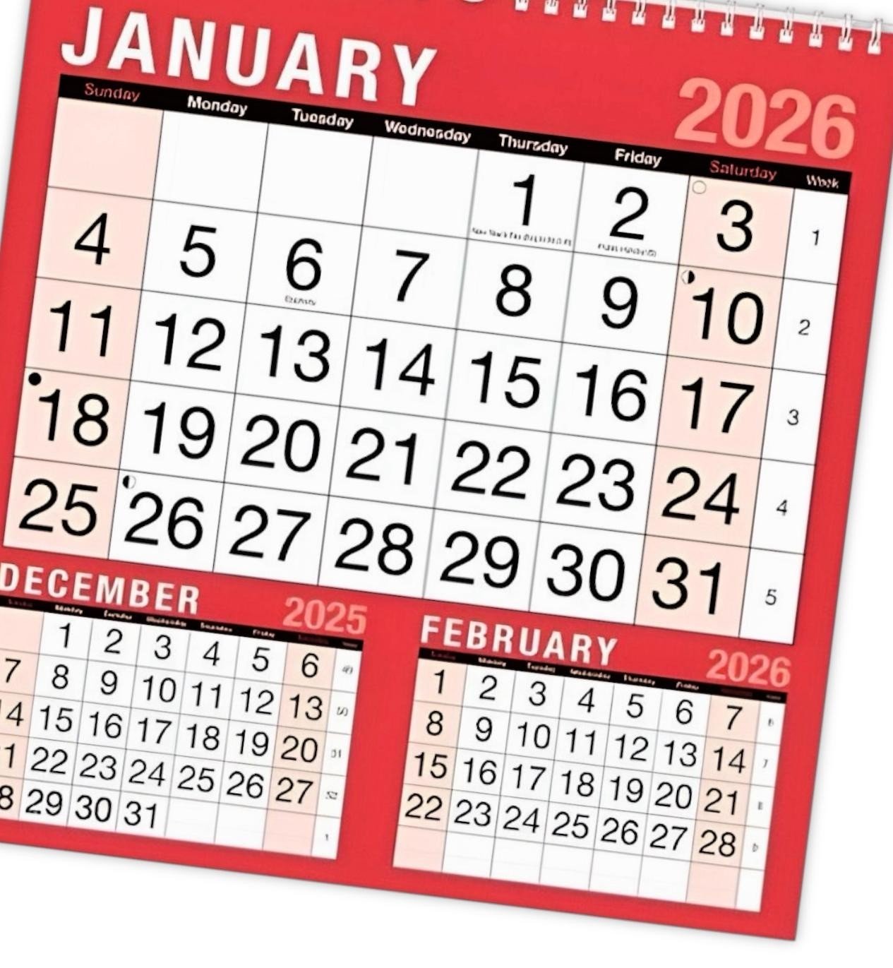 2026 Wall Calendar Calendar Large - 3 Months to View Planner Easy View Calendar
