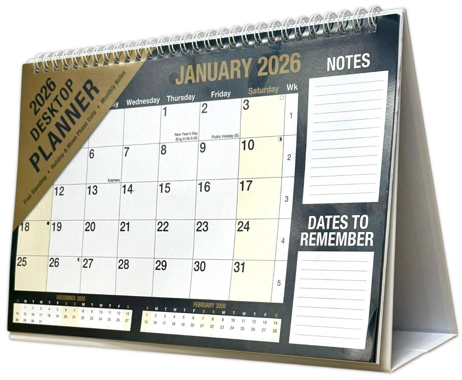 2026 Month To View Stand Up Desk Home Office Top Calendar Full Year Planner