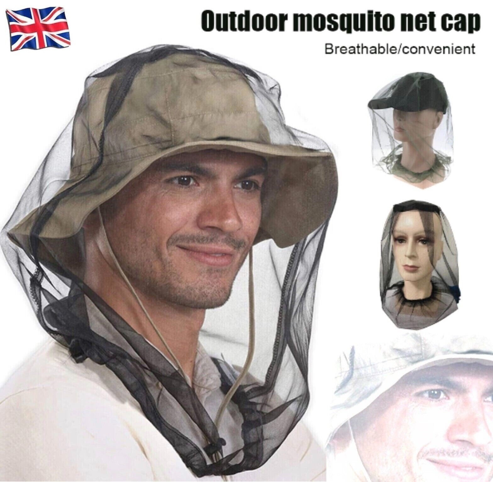 Midge Mosquito Head Net Hat Insect Fly Mesh Face Protector Travel Camping