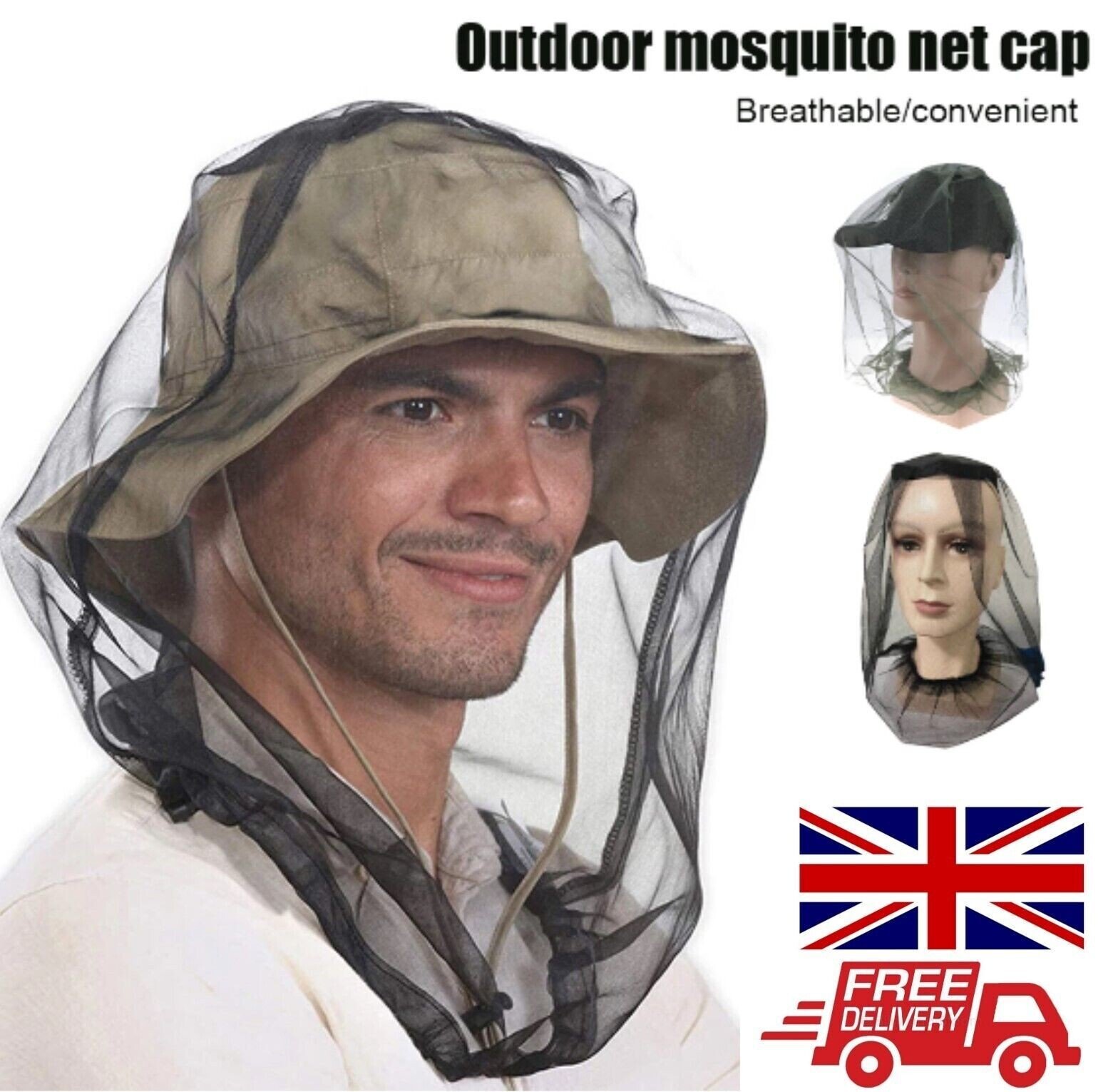 Midge Mosquito Head Net Hat Insect Fly Mesh Face Protector Travel Camping