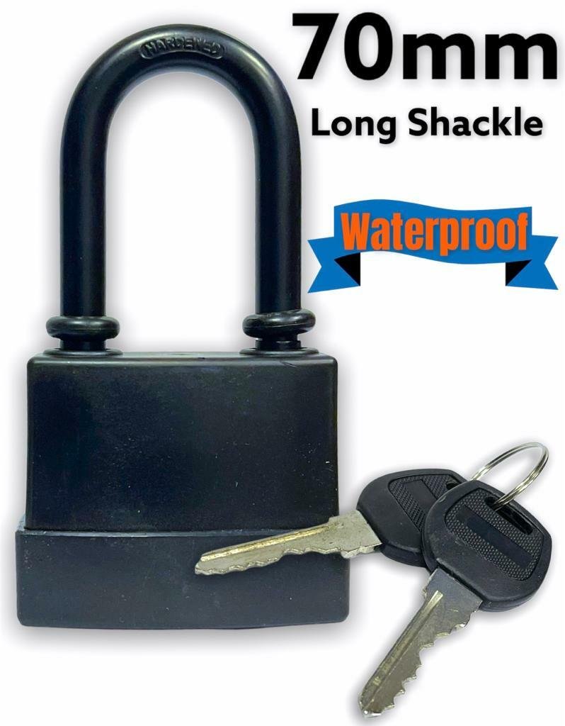 70mm HEAVY DUTY WEATHERPROOF WATERPROOF LAMINATED LONG SHACKLE PADLOCK + 2 KEYS