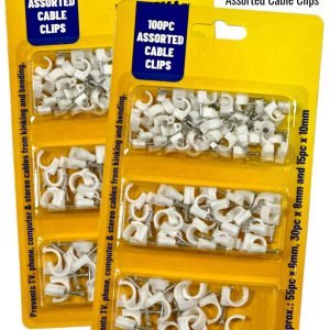 200 Pack White CABLE CLIPS 3 Assorted Sizes Wall Tacks Wire Cord Detangle Clamp